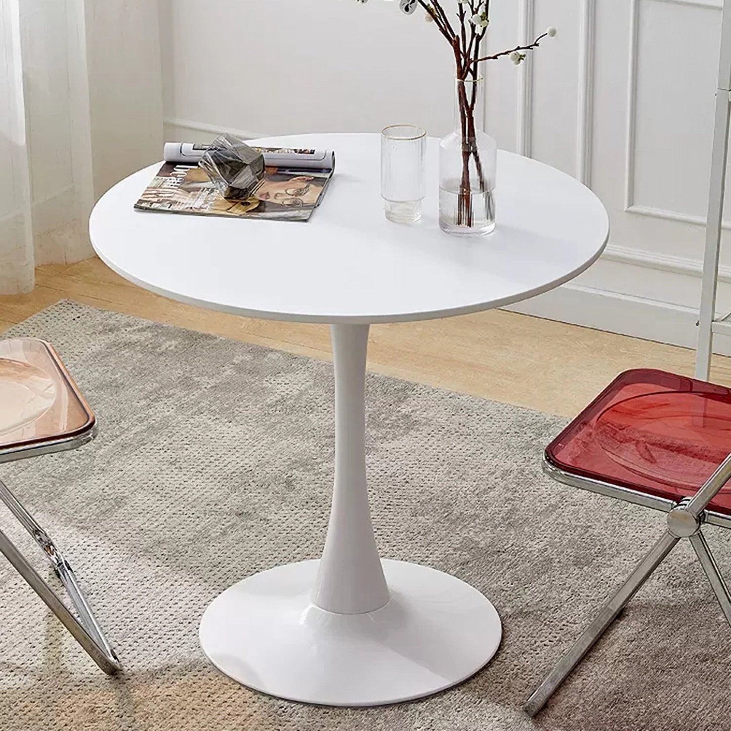 42in Round Dining Table, BTMWAY Gray Faux Marble Tulip Table with Metal Pedestal, Dining Round Table, Cocktail Table for Living Room, Breakfast Nook Ding Table for 6~8 Person, A3497