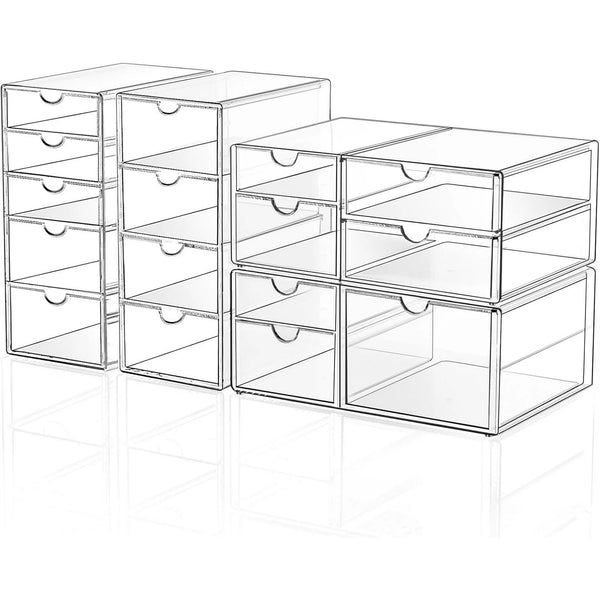 Makeup Drawer Storage Organizer with 16 Drawers, 4 Set Acrylic Office Desk Organization and Storage, Dustproof Drawer Organizer for Office, Countertop, Bathroom, Bedroom