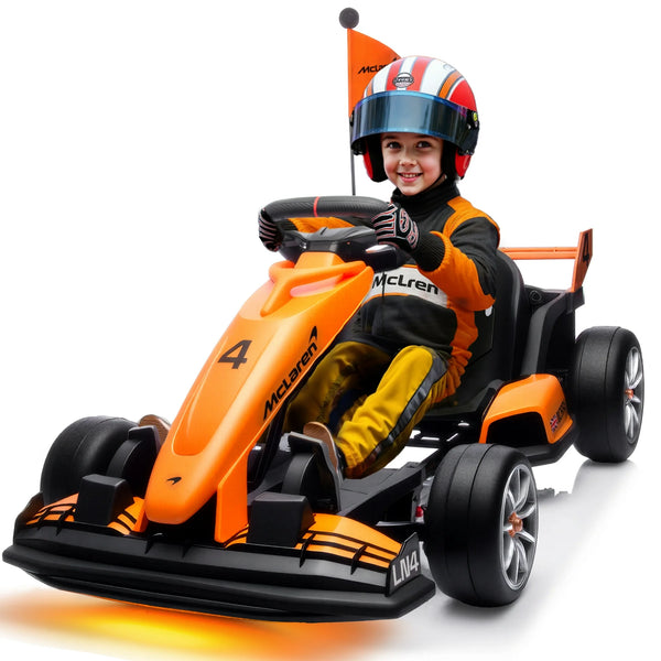 Mclaren 24V Electric Go Kart, 400W Powered Powerful Ride on Cars with Tires, Drift/Sports Mode, Brake Pedal, Length Adjustment, Seat Belt, Rear Wheel Drive Electric Car for Kids Ages 6+ Years