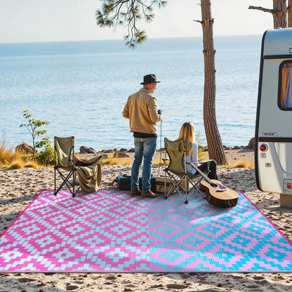 Lahome Ombre Outdoor Area Rug-Geometric Reversible Mat for Patio, Balcony, Deck, Backyard, or RV Camping