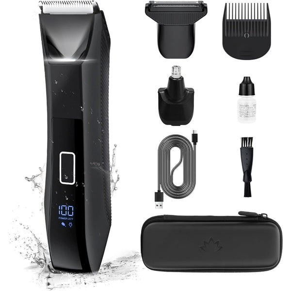 Vislone Manscape Body Hair Trimmer for Men, 3 in 1 Men's Grooming Kit with Pubic/Nose Hair Timmer & Ball Shvaer, LED Display, IPX7 Waterproof, Travel Lock