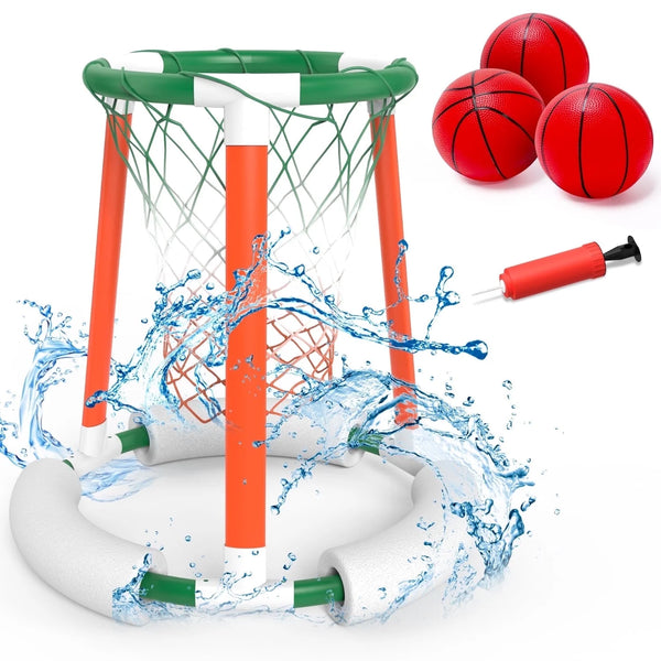 JoyStone Pool Basketball Toys, Floating Swimming Pool Basketball Hoop for Pool Games Poolside Water Basketball Hoop, 3 Balls and Pump