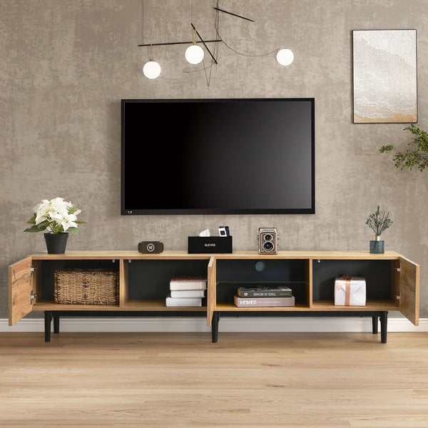 PAPROOS Entertainment Center Scratch Proof & Sturdy 4 Storage Cabinets & Open Shelves, Brown