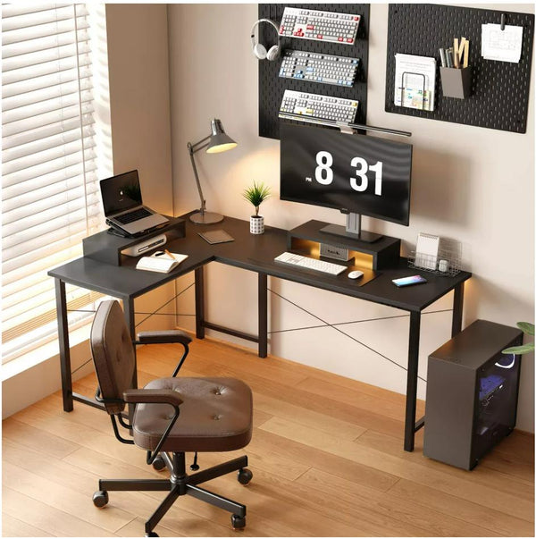 GTPLAYER Gaming Desk, L-Shaped Computer Office Desk, Movable Monitor stand