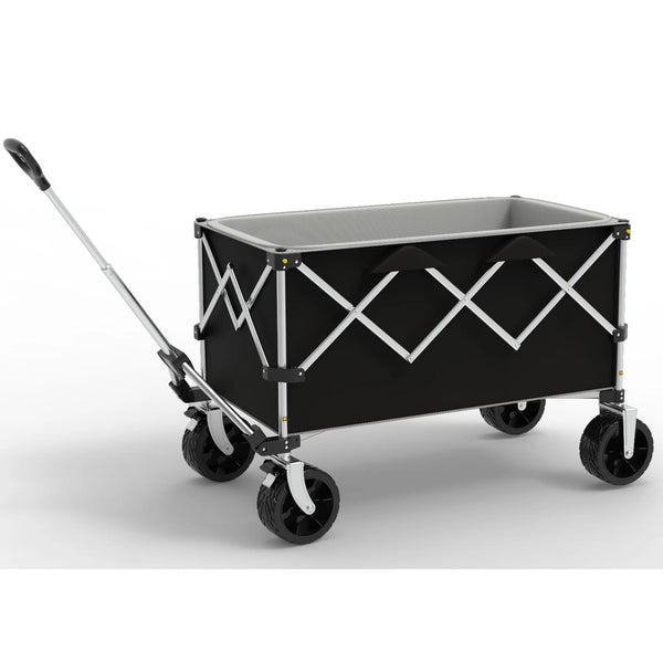 GVDV Collapsible Wagon Cart, 5.3 Cu. ft. (150 L), All-Terrain Wheels, Portable Utility Wagon for Camping, Beach, Picnic, Shopping, Sports, and Grocery Transport (Black)