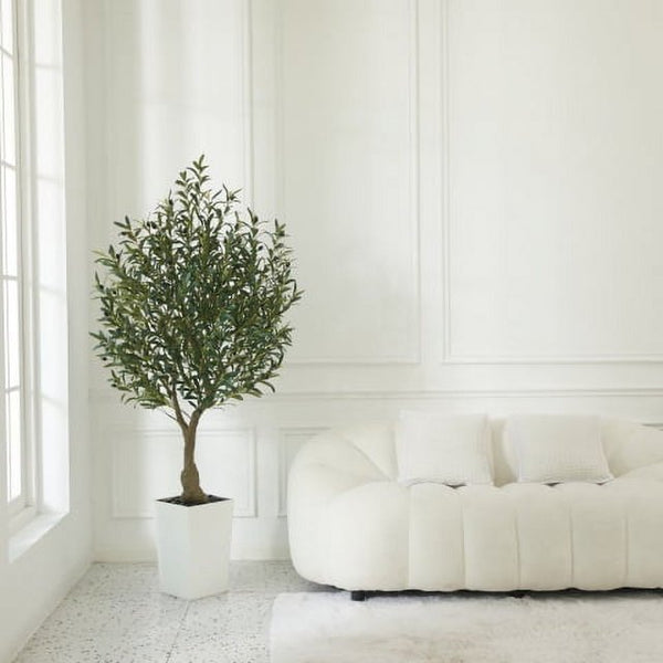 DR.Planzen 6FT Tall Artificial Olive Tree with Tall White Planter, UV Resistant Silk Leaves | Home Office House Outdoor Decor