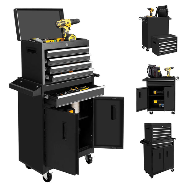 Steelite 26-Inch Tool Chest & Storage Cabinet, 5 Drawers Rolling Tool Chest with Detachable Top Tool Box for Garage Warehouse Workshop, Rolling Garage Organizer with Handle and 6 Hooks