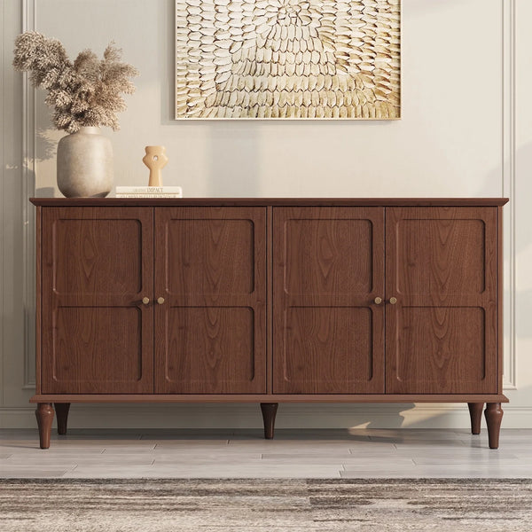 CBJCBJ Mid Century 58'' Wood 4 Door Sideboard Buffet Cabinet for Living Dining & Bedroom (Brown)