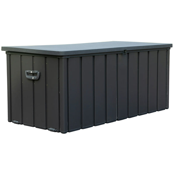 100 Gallon Resin Deck Box, Outdoor Lockable Storage Container for Patio Cushions, Garden Tools, Pool Supplies, Toys, Waterproof and UV Resistant, Dark Gray