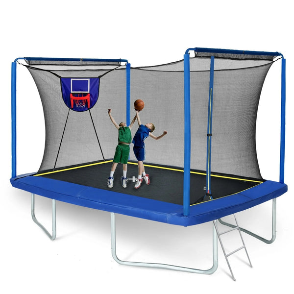 Outdoor Trampoline with Basketball Hoop, SEGMART Large Rectangle Trampoline with Net For Kids and Adults, Heavy-Duty Backyard Trampolines, Recreational Trampolines with Basketball Ball, Blue