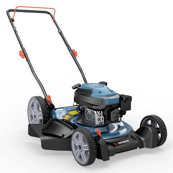 SENIX 21" Gas Lawn Mower, 144cc 4-Cycle, 2-In-1 Mulch & Side Discharge Push Mower, 6 Height Adjustments, 11" Rear Wheels, LSPG-L6