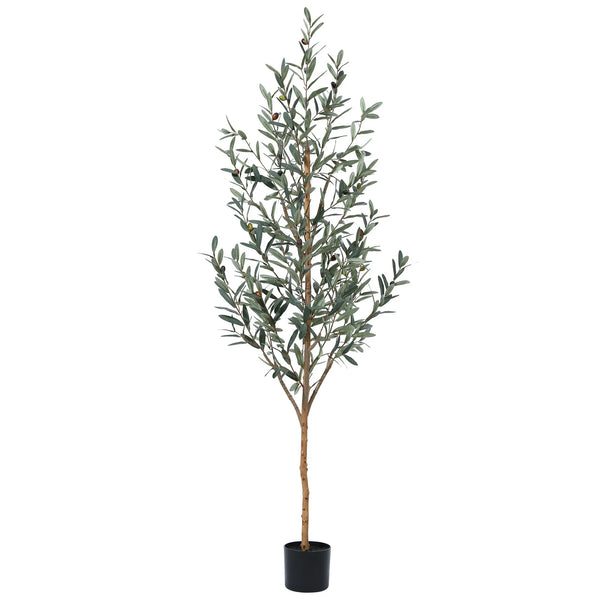 6 ft Artificial Olive Plants with Realistic Leaves and Natural Trunk, Silk Fake Potted Tree with Wood Branches and Fruits, Faux Olive Tree for Office Home Decor