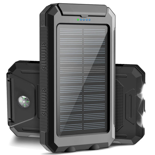 CATGOOD Solar Power Bank 30000mah, Portable Charger, Waterproof Battery Backup Charger, Solar Panel Charger with Dual LED Flashlights, Suitable for Outdoor Camping Travel(Black)