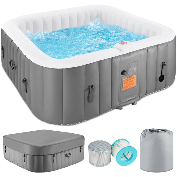 73 inch 4-6 Person Inflatable Hot Tub Spa with Control Panel, Outdoor Portable Hottub with 130 Jets, Insulated Tub Cover and Floor Protector, Temperature up to 104, Gray