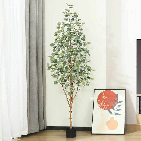 6 ft Artificial Eucalyptus Plants in Pot with Realistic Leaves and Natural Wood Trunk, Faux Tree
