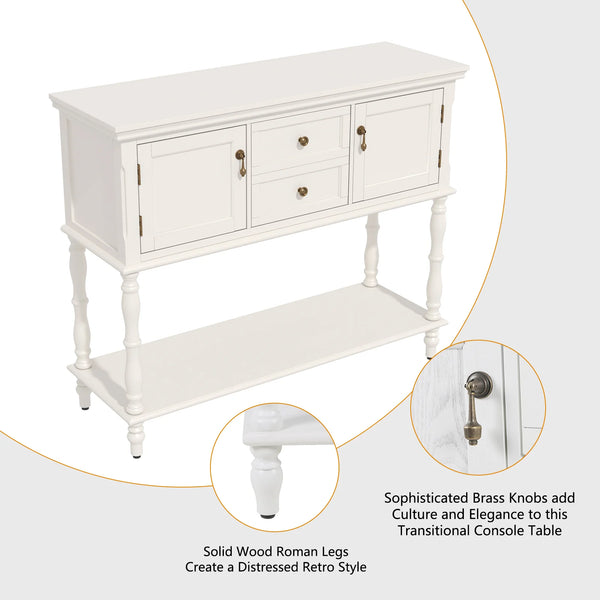 CBJCBJ 42"Wood Multifunctional Storage Console | 2-Drawer & 2-Door Entryway Organizer, Small Spaces 200lb White