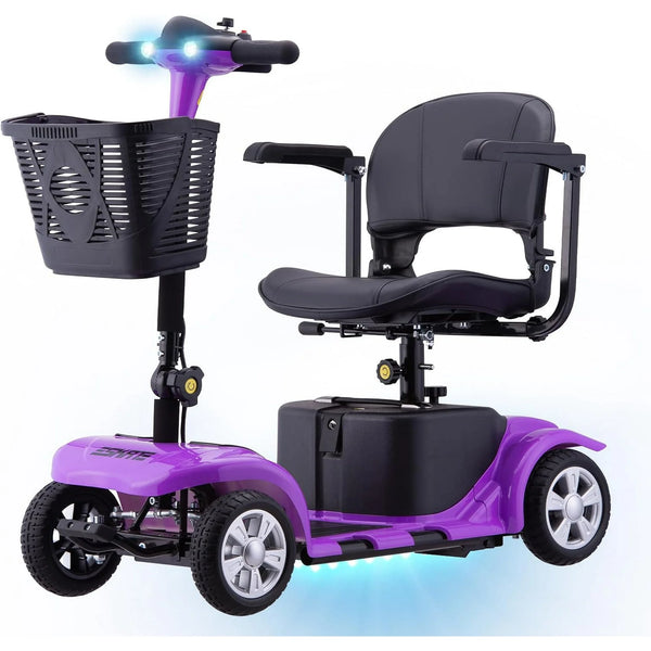 SKRT Mobility Scooter for Adults, Senior, skmc 4 Wheels Electric Powered Chargeable Device for Travel, Lightweight and Portable, with LED Headlights and Basket, Charger Included