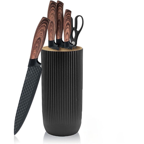 Knife Set, AOKIWO 8-Piece Kitchen Knife Set for Chef, Anti-Rust Non-stick Stainless Steel Sharp Chef Knife Set with Universal Knife Block, Ergonomical Design (Charcoal)