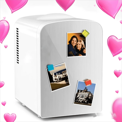Moifoi Mini Fridge Cooler Personal, 4L Capacity (Holds 6 Cans), Front Door in Durable Stainless Steel, 12v AC/DC, Ideal for Skincare, Makeup, Drinks - White
