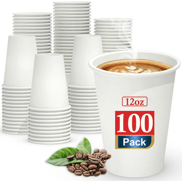 100 Pack 12 oz Disposable Cups, To Go Hot Cups,Leak-Free Food Safe Paper Cups