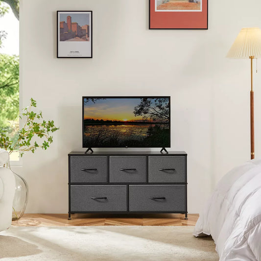 DOMETOUR Drawer Dresser for Bedroom, Fabric Storage Tower Tall Chest Organizer, Storage Cabinet Unit Bins Living Room Entryway Closet-Gray