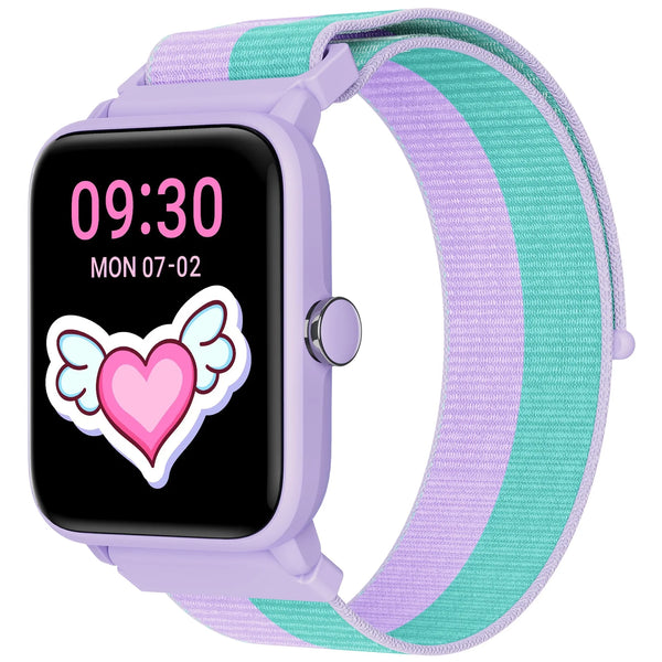 BIGGERFIVE Smart Watch for Kids, Fitness Tracker Pedometer for Girls Boys Ages 5-14, Heart Rate, 5ATM Waterproof, Sleep Monitor, Alarm Clock, Calorie Step Counter, Puzzle Games, Nylon Band, Lilac