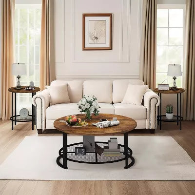 Hooseng 3-Piece Coffee Table Set with Coffee Table & Two End Side Table, Modern Living Room Table Set for Office, Living Room, Apartment
