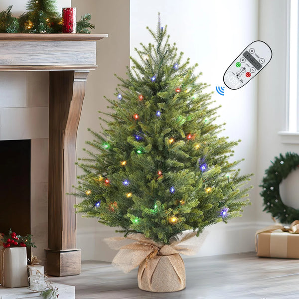 RTB-Alupssuc 2ft Prelit Artificial Small Mini Christmas Tree with Color LED Lights, Remote Control and Timer, Perfect for Xmas Tabletop Decorations