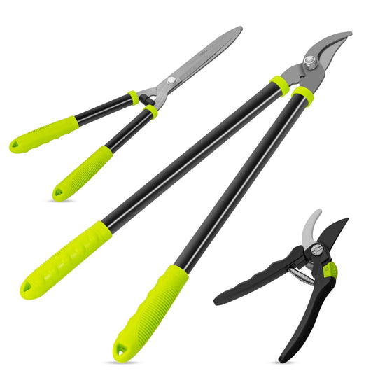 Deli Loppers Hedge Clippers & Pruners Set, 3PCS Hedge Shears Garden Tools, Heavy Duty Tree & Shrub Care Kit for Yard, Lawn & Garden, Branch Cutter Tree Trimmer for Indoor & Outdoor