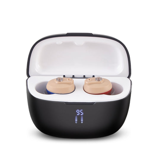ELCTRTICI Hearing Aids for Seniors, Rechargeable Hearing Aids with Portable Charging Case, Noise Cancellation, Lightweight & Invisible Design (Beige)