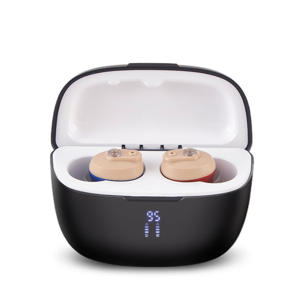 ELCTRTICI Hearing Aids for Seniors, Rechargeable Hearing Aids with Portable Charging Case, Noise Cancellation, Lightweight & Invisible Design (Beige)
