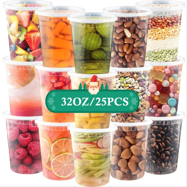Deli Containers with Lids [25 Set] 32 oz Meal Prep Ccontainers Reusable,Plastic Containers ,BPA Free, Stackable, Leakproof, Microwave and Freezer Safe