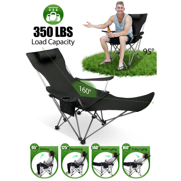 AMTPM Camping Chairs, Adjustable Folding Chairs 330lbs with Detachable Footrset for Camping Hiking Gardening Travel Beach Picnic, Adult