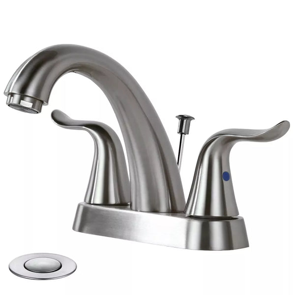 WOWOW 4 in. Centerset Double Handle High Arc Bathroom Faucet with Drain Kit Included
