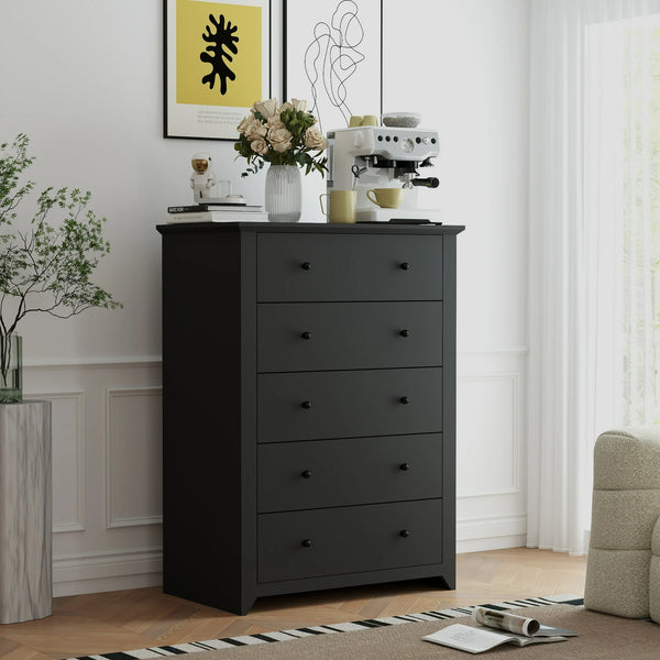 TrumanPick Black Dresser for Bedroom 5 Drawer Dresser Chest of Drawers for Bedroom Living Room Clost