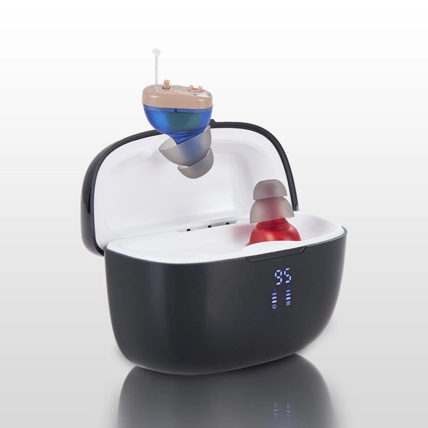 ELCTRTICI Hearing Aids for Seniors, Rechargeable Hearing Aids with Portable Charging Case, Noise Cancellation, Lightweight & Invisible Design (Beige)