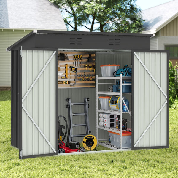 Segmart Outdoor Storage Shed, 6x4FT Galvanized Steel Metal Bike Shed with Lockable Door, Waterproof Outdoor Garden Storage Tools Shed with Apex Roof, for Garden, Backyard, Gray