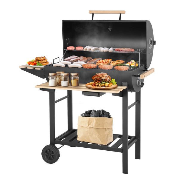 Segmart 30-Inch Barrel Charcoal Grill with Warming Rack & Front Storage Basket, Outdoor BBQ Grill with 956 sq. in. Grilling Area for Backyard Barbecue Cooking Party, Black