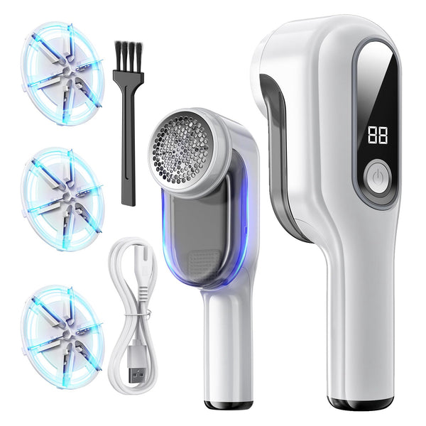 PKBD Large Size Electric Charging Fabric Shaver and Double-Blade Lint Remover with 6 Free Extra Blades, Large Capacity Scrap Storage, Quickly and Effectively Remove Fluff, Lint, and Bobbles