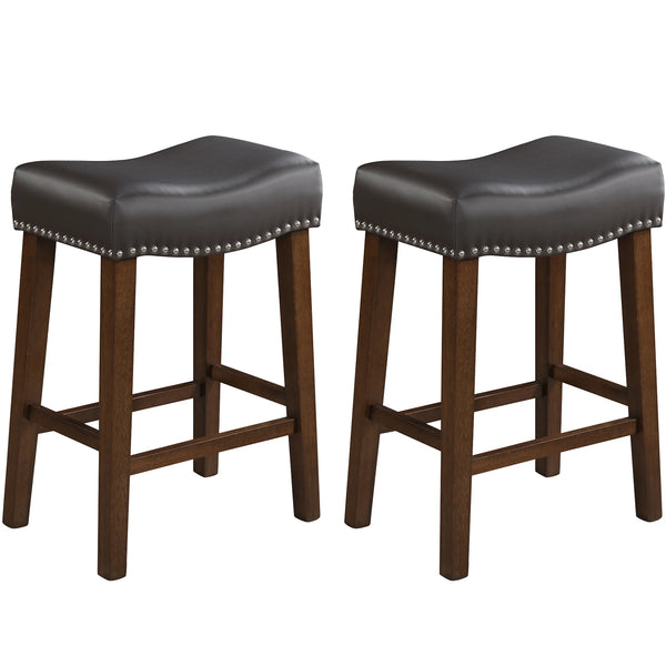 TrumanPick 26" Bar Stools Set of 2 Counter Height Stools Modern Saddle Barstools for Kitchen Island Leather Bar Chairs, Brown