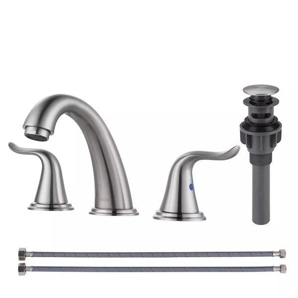 WOWOW 8 in. Widespread Double Handle Bathroom Faucet with Drain Kit