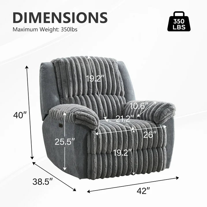 Othniel Oversized Power Recliner Chair, Faux Fur Big Man Reclining Chair with USB Port, for Living Room Gray