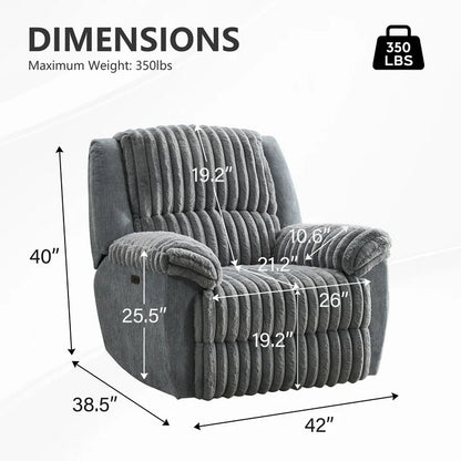 Othniel Oversized Power Recliner Chair, Faux Fur Big Man Reclining Chair with USB Port, for Living Room Gray