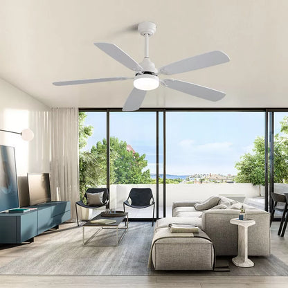 BestParts Ceiling Fan with LED Light, Remote Control Indoor Fan, 6-Speed Quiet DC Motor, for Bedroom Living Room, 52 Inch, White MDF Blades