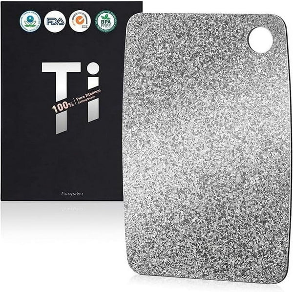100% Pure Titanium Cutting Board – EPA-Certified Cutting Board, Double-Sided Pure Titanium Cutting Board for Kitchen and Outdoor Cooking (12"x8")