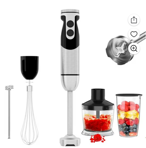 Immersion Blender Handheld, 5-in-1 Hand Blender 6 Speed Turbo Mode Stick Blender, Baby Food Processor with Chopper, Milk Frother, Whisk, Chopper, Beaker, Kitchen Stainless Steel Hand Blender