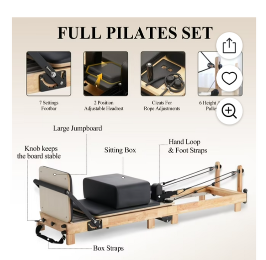Syedee Pilates Reformer Machine, Wood Pilates Machine Bed Yoga Exercise Strength Training Equipment for Home Workout