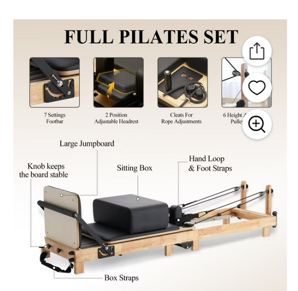 Syedee Pilates Reformer Machine, Wood Pilates Machine Bed Yoga Exercise Strength Training Equipment for Home Workout