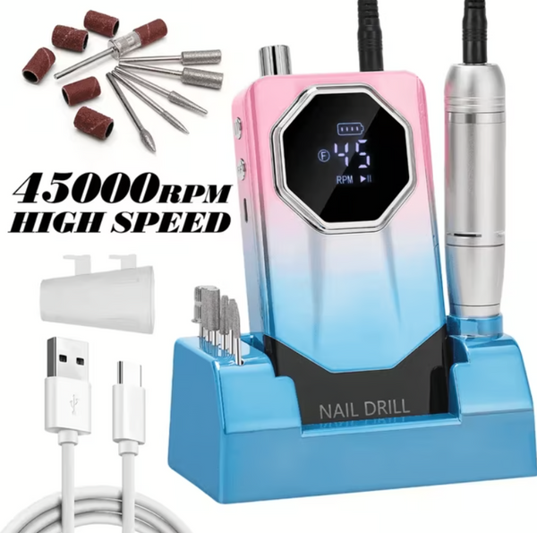 FETERVIC Professional Nail Drill Kit 45000 RPM, Rechargeable Electric Nail File , Cordless E File Machine with LCD Display  24 Drill Bits for Acrylic, Gel Nails  Cuticle Care