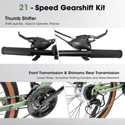 27.5 Inch Mountain Bike for Adults and Teenager, Fits Riders 5 3  5 9 , 21 Speed/High Carbon Steel/Green, Ideal for Commuting and Outdoor Exploration